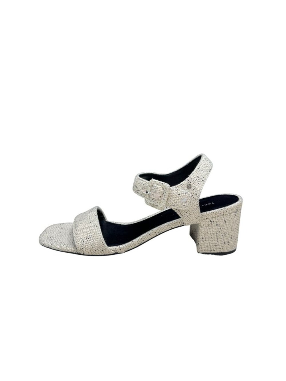 Tory Burch Double T City Block-Heel Sandals Buckled Ankle Strap Fabric, Size 8M